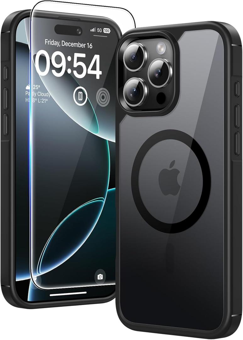 TAURI for iPhone 16 Pro Max Case, Compatible with MagSafe [Not-Yellowing] with Screen Protectors, Military-Grade Protection, Slim Magnetic Case for 16 ProMax 6.9", Black