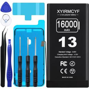 16000mAh Super Capacity Battery Compatible with iPhone 13, 0 Cycle Li-Polymer Replacement Battery for iPhone 13, with Professional Repair Tool Kit (13-16000)