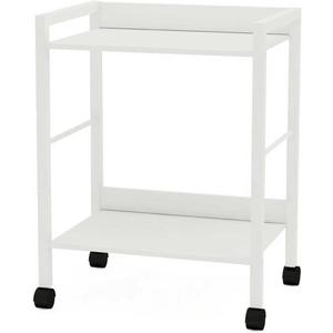 2-Tier Rolling Utility Cart with White Shelves and White Metal Frame, Industrial Mobile Storage Trolley on Wheels for Kitchen, Office, Bathroom, Living Room