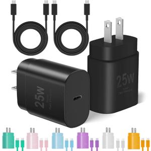 2Pack 4m 25W Super Fast Charging Block and 10ft USB C to C Cable Long,Type C Wall Plug and Android