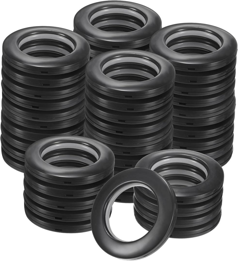 M METERXITY 50-Pack Curtain Grommets, 1-9/16"(40mm) Inner Diameter Plastic Curtain Rings Clip Eyelet Rings Nanoscale Low Noise Roman Ring for Windows/Fabric, Home Drapes Grommets [Black]