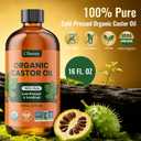 USDA Organic Castor Oil Glass Bottle 16oz, Hexane Free, Vegan, EWG Verified 100% Pure Castor Oil Organic Cold Pressed for Hair Growth | Face Skin | Eyelashes Brows | Body Massage Castor Oil Pack Wrap