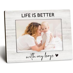 Mom Son 4x6 Picture Frame, Boy Mother Gifts, Mothers Day Birthday Gifts from Boys, Mom of Son Photo Frame, Life Is Better with My Boys Picture Photo Frames for Desk Decor