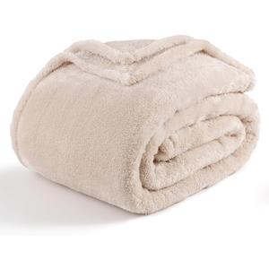 Berkshire Blanket Classic Extra-Fluffy Plush Blanket Queen Size, Soft Fuzzy Fluffy Long Hair Blanket for Couch Sofa Bed, Chino Khaki, 90x90 Inches