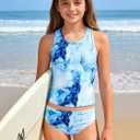 uideazone Girls 3 Piece Bathing Suit Summer UPF 50+ Racerback Swimsuit with Shorts Beach Tankini Sets 8-16 Years (Blue, S)
