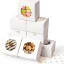 4-Inch Small Cookie Boxes 50 Pcs White - Bakery Treat Boxes with Window for Gifting, To-go Containers for Cake Slice, Macarons, Donuts 4x4x2.5