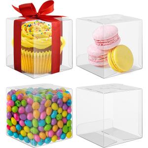 Clear Boxes For Treats, Clear Treat Boxes, Party Favor Containers, Plastic Gift Containers, 3x3x3, 50 Pack, Cajas Transparentes Para Regalos, Transparent Packaging, For Gifts, Candy, Cookie, Cupcake
