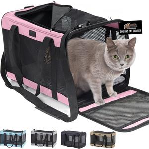 GORILLA GRIP Cat Carrier Travel Bag Up to 15 Lbs, Soft Collapsible Small Dog Carriers, Top and Side Entry Breathable Mesh, Grip Feet on Underside, Cozy Washable Waterproof Pad, Portable Kennel, Pink (17.0"L x 11.0"W x 11.0"H)