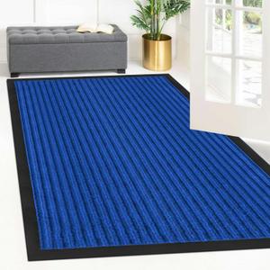 Front Door Mat Indoor Outdoor Entrance 60"x36", Heavy Duty Ribbed Non Slip Mat, Absorbent Dirt Moisture Trapper Waterproof Rubber Backing Doormats, Low Profile Washable Front Doormat, Blue