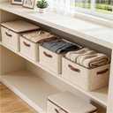 Storage Bins with Lids, Fabric Storage Boxes with Handles, Breathable Cotton Linen Clothes organizing Box for Wardrobe, Closet (2-middle)