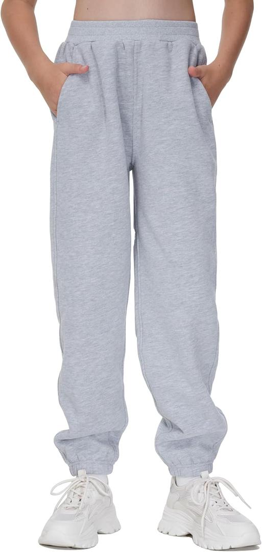 THE GYM PEOPLE Girl's Fleece Sweatpants Athletic Joggers Pants with Pockets | Fleece Lined, Elastic Waistband, Tapered Ankle, 2 Pockets, Soft and Warm, For Play, School and Daily Wear (Gray, XXL)