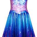 Funnycokid Girls Dress Summer Sleeveless Sundress Birthday Outfit Twirly Mermaid Party Kids 4-15 Years (6-7 Years, Mermaid Tail Neon Blue)