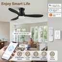 42" Wood Ceiling Fans with Lights, Smart Control by Remote Alexa APP,Quiet DC Motor,Modern Flush Mount Hugger Ceiling Fan for Low Profile Bedroom,Patio,Outdoor Indoor,Matte Black,Dim,6 Speed,3 Blade