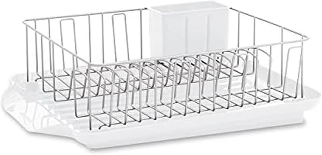 Farberware Classic Large Rust Resistant Full Dishrack with Removable 3 Compartment Flatware Caddy, Andlged Drain Board, 3-Piece, White