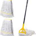 Commercial Mop with 3 Extra Large Replacement Heads,59" Long Handle Heavy Duty Industrial Mops for Floor Cleaning,Looped-End String Wet Cotton Mop for Home,Kitchen,Office,Garage,Concrete/Tile Floor