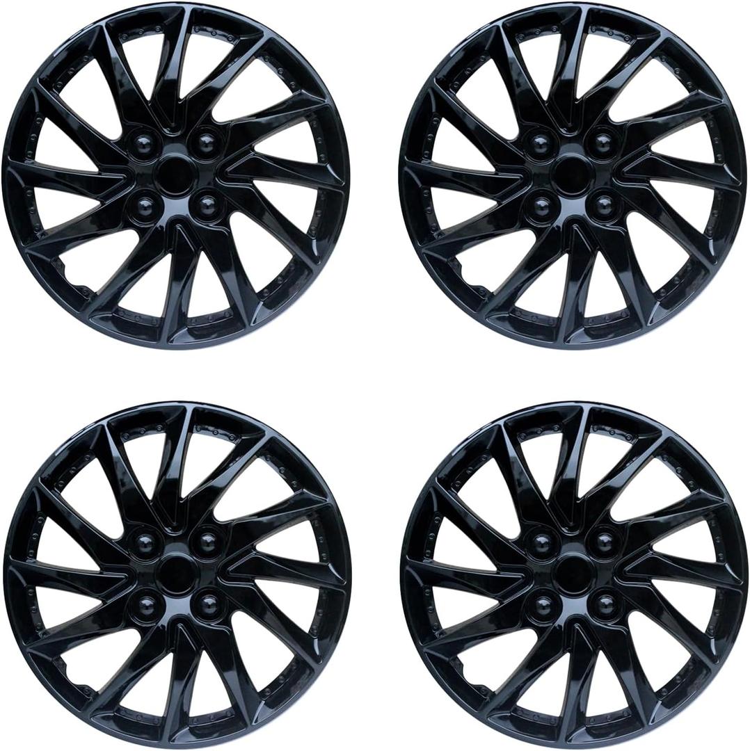 Hubcap Wheel Cover Replacement R14 Hub Caps Universal-Fit Steel Wheel Rim Cover ABS Material Exterior Accessories for Car Truck SUV -Set of 414-inchBlack