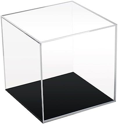 Kcgani Clear Acrylic Simple Self-Assembly Display Box with Black Base, Removable Figures Toys Props Display Riser Stand, Cube Countertop Decorative Storage Box for Home Organization, 5x5x5Inch