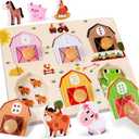 Wooden Puzzles for Toddlers 1-3, Farm Animals Jumbo Knob Safe Chunky Peg Puzzles, Montessori Toys for 1+ Year Old, Number and Color Match, Preschool Learning, Boy Girl Christmas Birthday Gift (Large)