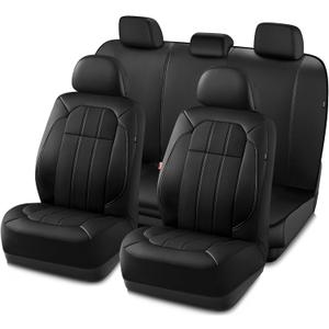 Road Comforts Car Seat Covers, Breathable Leather Seat Covers, Car Seat Covers Full Sets Airbag Compatible, Automotive Seat Covers for Most Cars, Vans, Trucks, SUV - Black