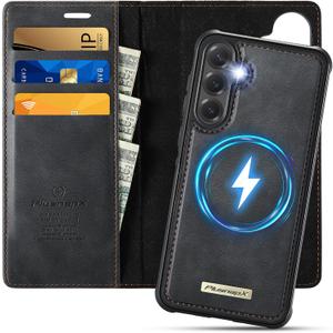 Wallet Case for Samsung Galaxy S25 Plus Compatible with Magsafe, 2-in-1 PU Leather Flip RFID Blocking Card Holder Stand Shockproof Magnetic Detachable Cover for Galaxy S25 Plus Case, Black