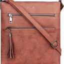 MASINTOR Crossbody Purses for Women, Multi Pocket Casual Crossbody Bag, Adjustable Strap Shoulder Bag with Tassel (Retro Red Coffee)