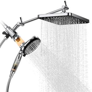 High Pressure Rain Shower Head Combo with Upgrade Magnetic Filtered Detachable Handheld Showerhead (10 Modes), 12" Rainfall Shower Head, 12" Adjustable Extension Arm, Chrome