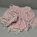 AMZALI Stripe Tassel Tablecloth Cotton Linen Table Cloth Stain Resistant Dust-Proof Table Cover for Kitchen Dinning Tabletop Home Decoration (Round 60 Inch) (Red)