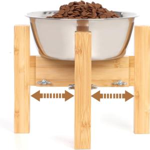 Elevated Dog Bowl Stand,Adjustable Dog Food Stand for 6-8 Bowls,Single Dog Bowl Holder 7 Tall for Cats and Small Dogs (Small-7''H-3.9''/5.1'' raised, 1.Natural)
