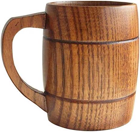 Wooden Beer Mugs,Top Grade Natural Handmade Retro Brown Drinkware with Handle for Drinking Tea Coffee Wine Beer Hot Drinks,500 ML Cup for Men/Women 