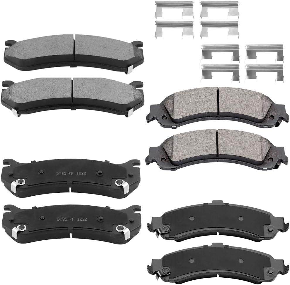 8Pcs Front & Rear Ceramic Disc Brake Pads Set Fit for 2000-2006 Chevrolet Avalanche Silverado 1500 Suburban 1500 Tahoe 2002-2006 Cadillac Escalade ESV/EXT 2000-2006 GMC Yukon Sierra 1500 (D785-D834)