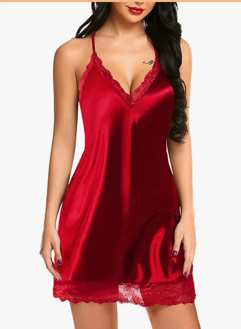 Avidlove Women Lingerie Satin Lace Chemise Nightgown Sexy Full Slips Sleepwear L Size