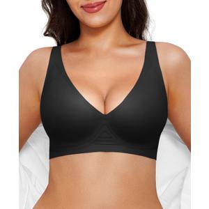 Popilush Wireless Bras Women Seamless No Underwire Push Up Bra Supportive Deep V Bralette Everyday Comfortable T-Shirt Bra (Small, Black)