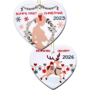 Heart's Sign 2-in-1 Christmas Pregnancy Ornament 2025 | Bumps First Christmas Ornament 2025 | Mom to Be Gifts | Expecting Mom Gifts for Xmas (Deer)