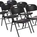 Amazon Basics Sturdy Foldable Plastic Chair, Portable, 350-Pound Capacity, Black, 6-Pack