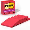 Post-it Super Sticky Notes, 5 Sticky Note Pads, 3 x 3 in., Ideal for Organization in Your Dorm, Home or Office, Single Color Packs Collection, Candy Apple Red