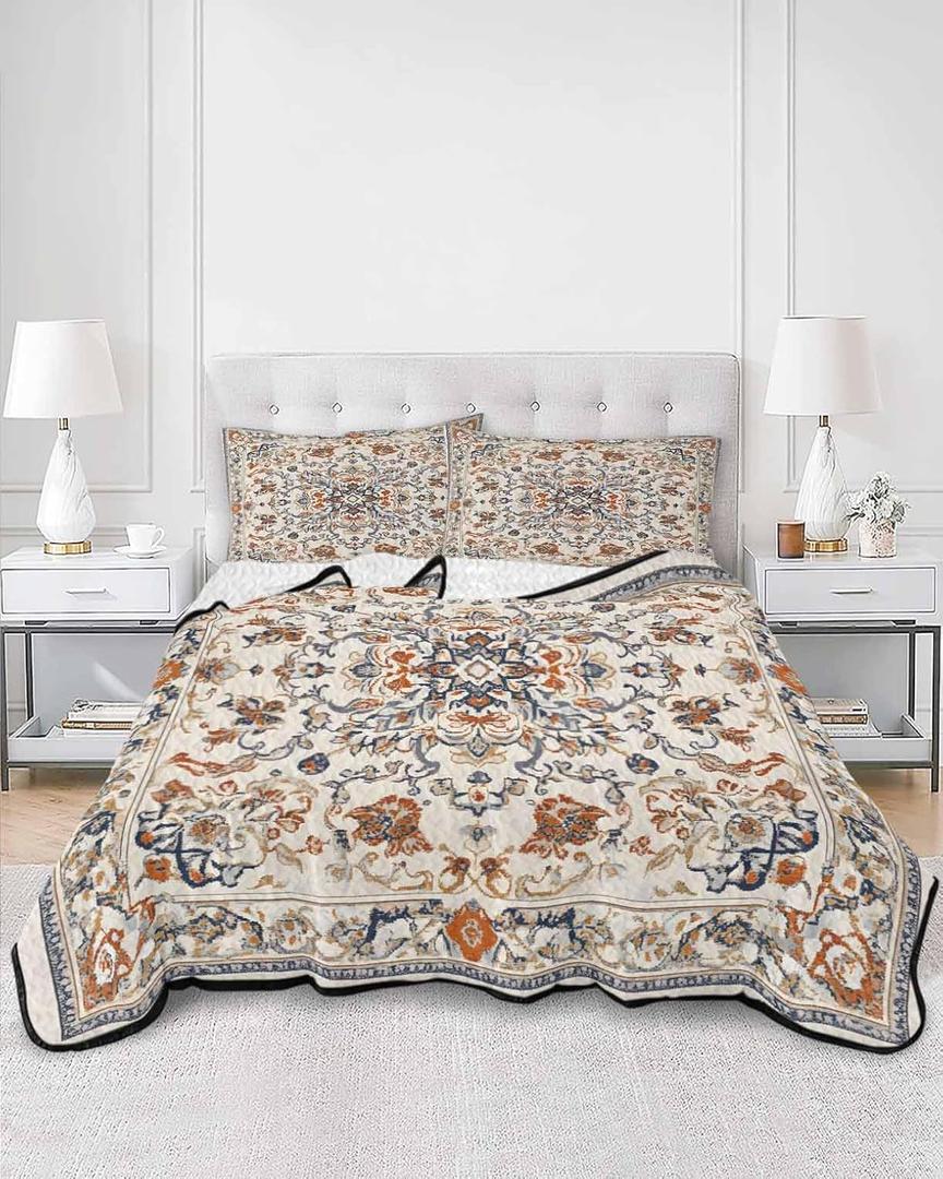 Summer Quilts Twin Size, Lightweight Quilted Coverlet Ethnic Southwestern Comforter Set for Bed, All Season Bedspreads Tribal Antique Boho-Chic Heritage Quilt Bedding with 2 Pillowcases 68x86 Inch