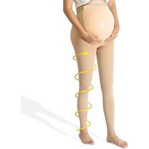 beister Maternity Medical Compression Tights, 20-30mmHg Graduated Support Pregnancy Legging with Button Elastic Band & Abdominal Protection, Footless High Waist Compression Pantyhose for Varicosity, XXL