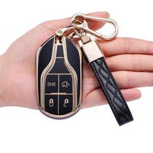 Key Fob Cover for Maserati,Soft TPU Key Case Shell Compatible with 2013-up Maserati Quattroporte,Ghibli,2017-up (Black)
