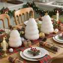 Pinkunn Set of 3 Christmas Table Tree Decor White Plush Mini Christmas Tree Tabletop Decorations Centerpieces for Winter Holiday Mantel Fireplace Tabletop Home Decor, 3 Sizes