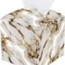White Gold Marble Tissue Box Cover Square Tissue Box Cover, Marble Modern Facial Paper Holder Leather Organizer Dispenser for Bathroom Kitchen Vanity Home Car Desk Countertop Night Stands