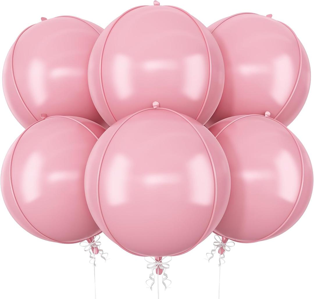 6Pcs Baby Pink Round Foil Balloons, 22inch Large 4D Helium Light Pink Mylar Balloon, Pastel Pink Foil Balloon for Princess Birthday Baby Shower Wedding Anniversary Valentine's Day Party Decoration