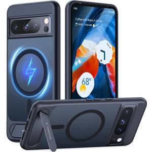 TORRAS Magnetic & Stand for Google Pixel 8 Pro Case, Fit for MagSafe, 12FT MilGrade Drop Protection, Slim Fit for Google Pixel 8 Pro Phone Case with Builtin Flush Kickstand, Translucent Matte Black
