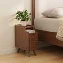 AQIMUELE Small Nightstand with Drawers, Solid Wood Bedside Table, Narrow Walnut Nightstand for Bedroom, 15.74''D*7.87''W*19.68''H