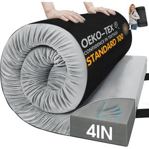 CYMULA Memory Foam Camping Mattress Pad, CertiPUR-US Sleeping Mat Portable Roll Up Mattress for Adults, Camping Bed Pads for Sleeping, Guest Bed for Sleepover Car Bed with Travel Bag Size: Thicken Cot:72*24*4