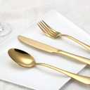 Briout Gold Silverware Set, 20 Piece Golden Cutlery Set Service for 4, Stainless Steel Flatware Set Include Spoons Forks Knives Tableware Utensil Set for Kitchen Home Restaurant, Shiny Gold Polished