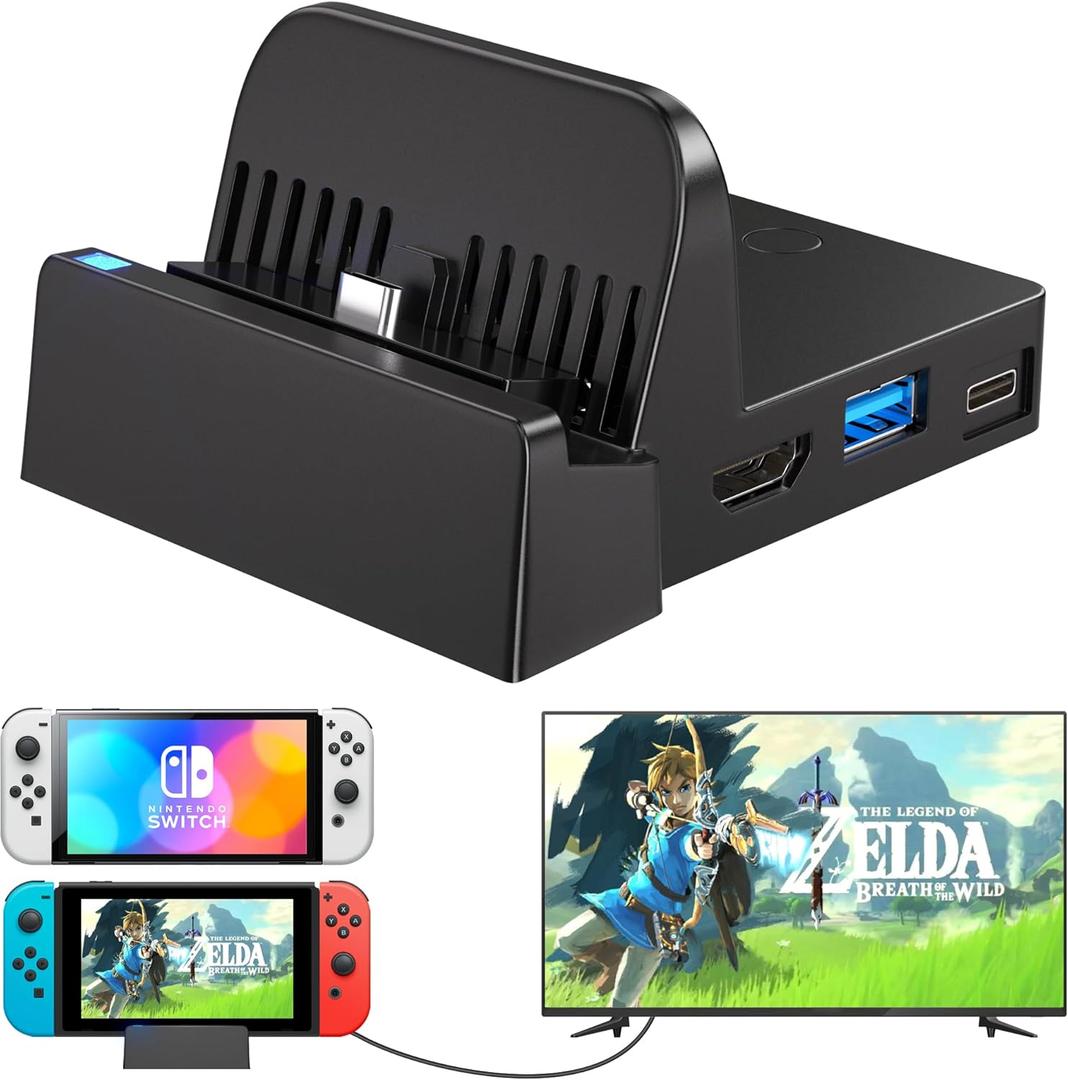 Docking Station for Nintendo Switch/Switch OLED, Ponkor Charging TV Dock, Portable Adapter Charger with USB 3.0 for Nintendo Switch Dock(No Cords)