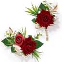 Serwalin Red Rose Corsage and Boutonniere Set, Boutonniere for Men and Wrist Corsage Wristlet Prom Homecoming Wedding Flowers Accessories Party Suit Decorations (red)