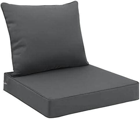 Favoyard Outdoor Seat Cushion Set 24 x 24 Inch Waterproof & Fade Resistant Patio Furniture Cushions with Removable Cover Deep Seat & Back Cushion with Handle and Adjustable Straps for Chair Sofa Couch