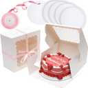 Bakepacker 36pcs 10x10x5 inches Cake Boxes with Window 18-Packs 10 Inch White Bakery Boxes (18 Cake Boxes +18 Cake Boards+10 Meters Silk Ribbon Includes Included)