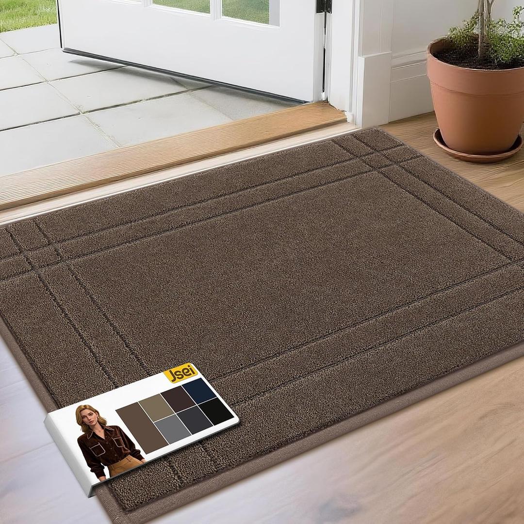 JSEI Entryway Rugs Doormat 24"x36", Non-Slip Dirt Trapper Door Mats Indoor, Washable Absorbent and Stain Resist Welcome Floor Mat for Front Door, Dog Door Mat, Dirty Wet Shoes & Paws, Light Brown